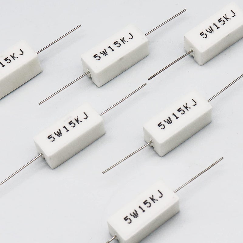Dimlove Cement Resistor 10 PCS 5W 15K Ohm 5% Axial Lead Wire Resistor White Wound Fixed Ceramic Cement Resistors Wirewound Cement Power Resistors Flame Heat Moisture Resistance Precharge Horizontal Resistors - Image 5